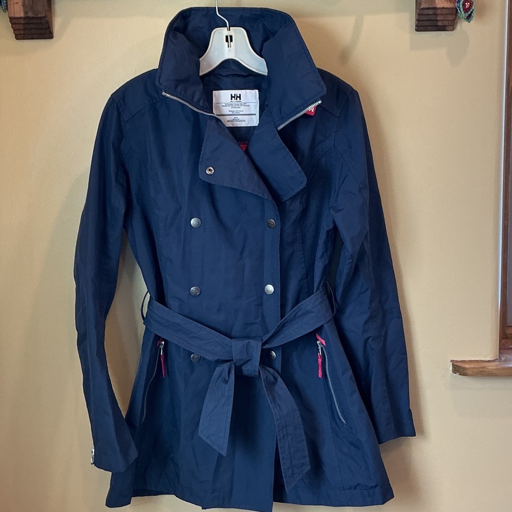 Helly Hansen Welsey Navy Trench Rain Coat with Belt and Pink Lining